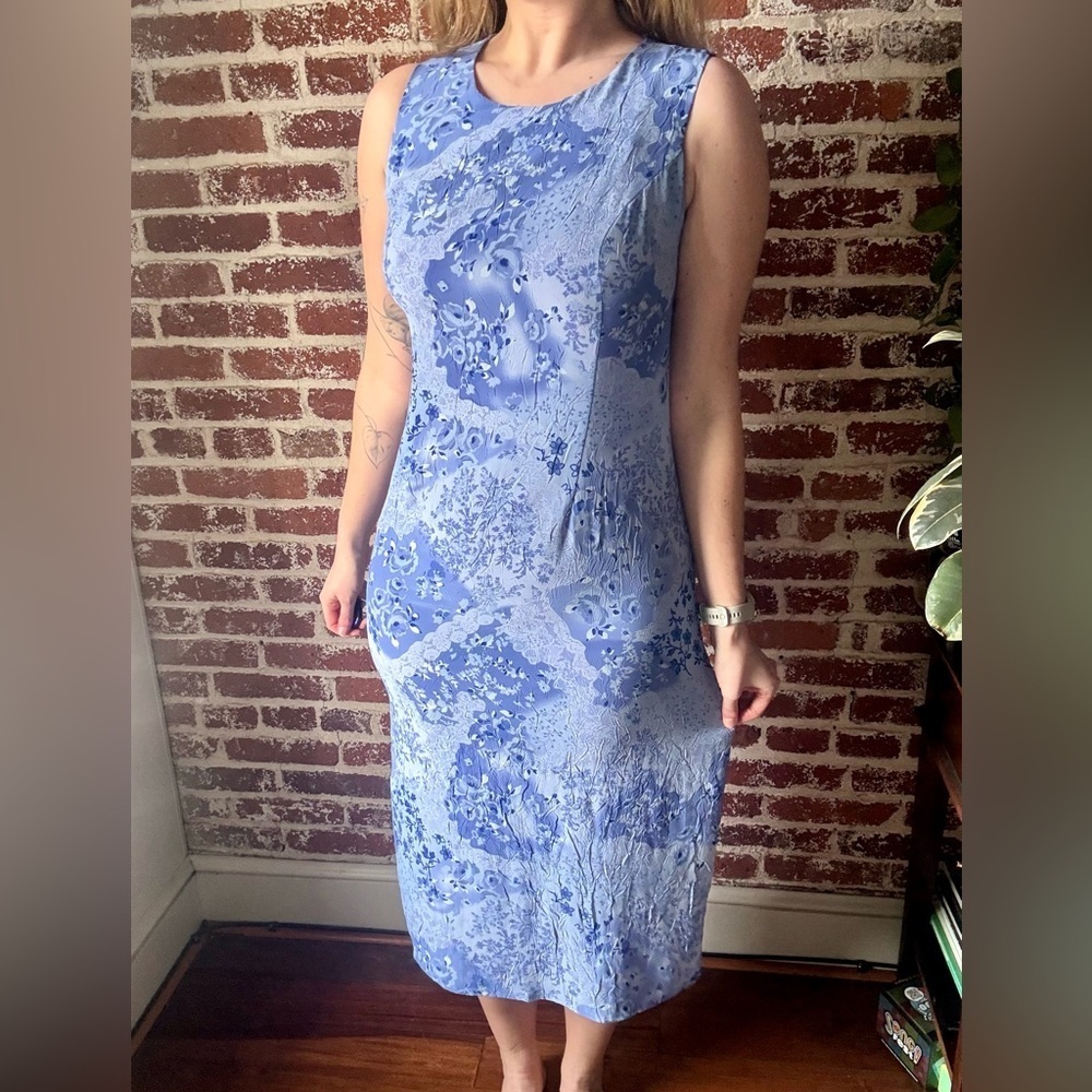 Y2K Dressbarn Blue Floral Midi Dress